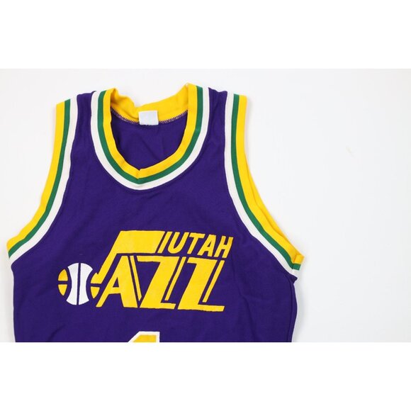 Vintage 80s Sand Knit Mens Small Utah Jazz Adrian Dantley Basketball Uniform USA - Picture 3 of 11